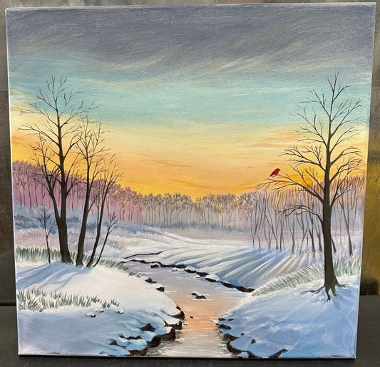 20x20 Hand Painted Little red birdie told me a secret