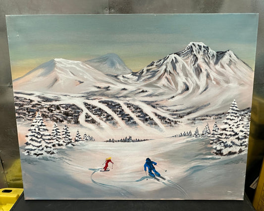 30x24 Hand Painted What's more fun the skiing in the mountains