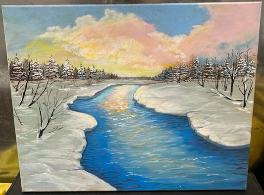 28x22 Hand Painted The river runs not so wild