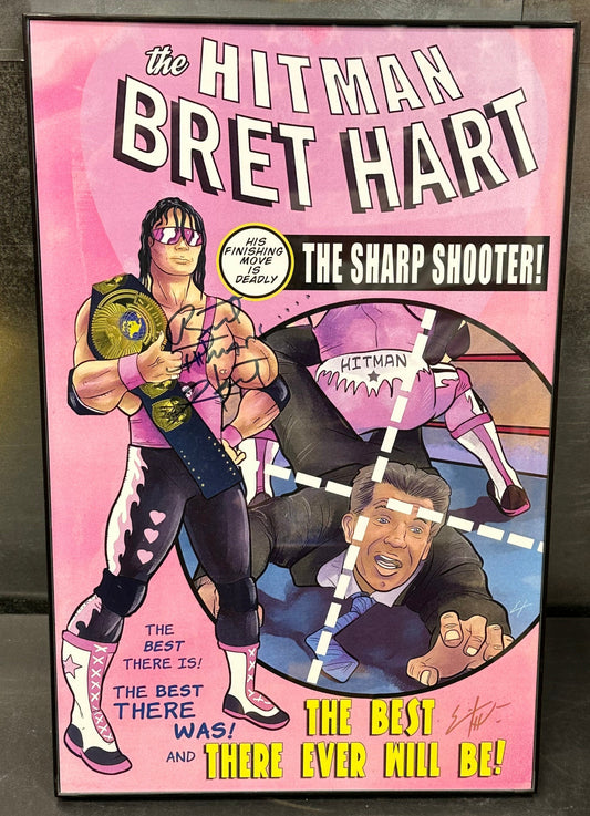 17x11 Bret "The Hitman" Hart framed signed poster, autographed, WWE, WWF