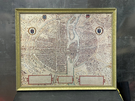 32x26 Framed Map of Paris La Tres Famevse Ville 1540-1555