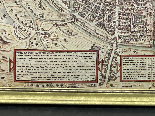 32x26 Framed Map of Paris La Tres Famevse Ville 1540-1555