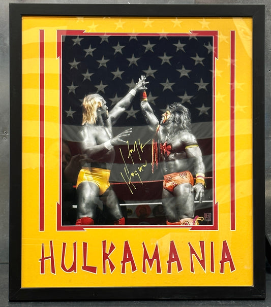 26x30 Hulkamania Framed Hulk Hogan & Ultimate Warrior SIGNED BY HOGAN with official hologram