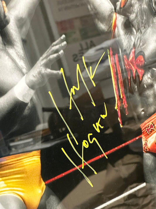 26x30 Hulkamania Framed Hulk Hogan & Ultimate Warrior SIGNED BY HOGAN with official hologram