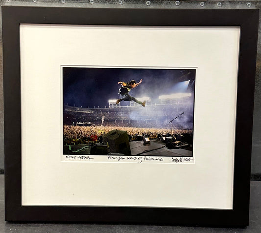 18x16 Framed PEARL JAM Signed BY Danny Clinch 2016 WRIGLEY FIELD JUMP 8x10 Photograph