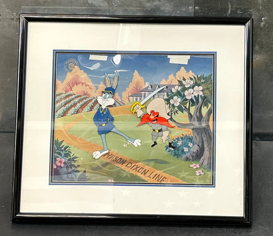 24x20 Original Hand Painted Bugs Bunny Yosemite Sam cel Mayson Dixson Line Looney Tunes signed by Friz Freleng