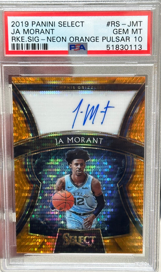 2019 Ja Morant Select Neon Orange Pulsar Prizm Rookie Signatures Auto 7/35 PSA 10 NBA Basketball