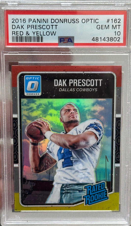 PSA 10 - 2016 Donruss Optic DAK PRESCOTT RC Red Yellow Holo #162 Cowboys NFL