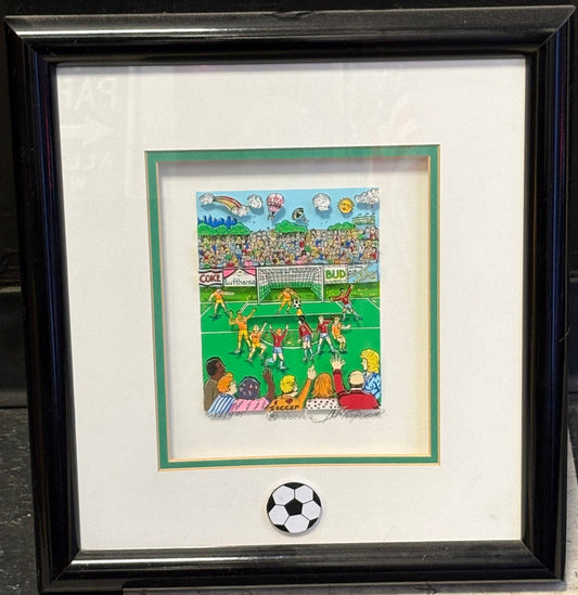 13x12 Framed Charles Fazzino Signed 3D Soccer Art