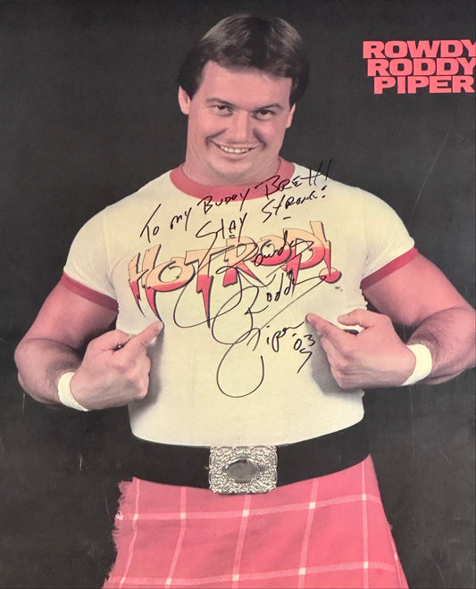 22x28 WWF WWE "HOT ROD" Roudy Roudy Piper SIGNED BY PIPER